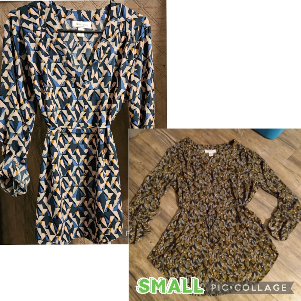 Motherhood Maternity Long Sleeve Blouse SET of 2 Geometric Floral  Womens Small